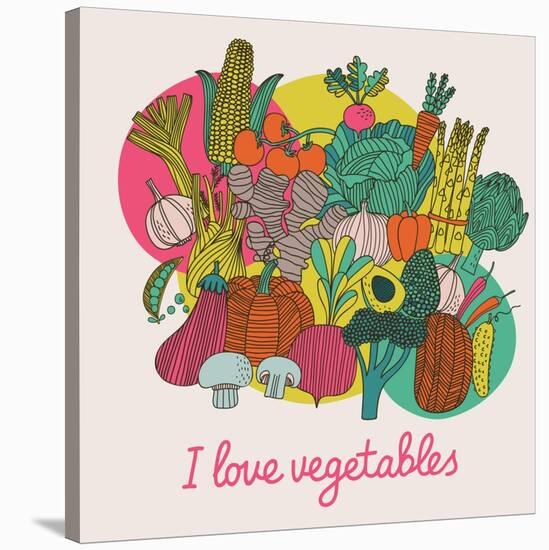 I Love Vegetables - Concept Vector Composition. Bright Tasty Design Element with Tasty Food-smilewithjul-Stretched Canvas