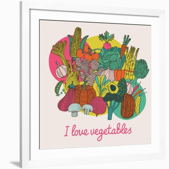 I Love Vegetables - Concept Vector Composition. Bright Tasty Design Element with Tasty Food-smilewithjul-Framed Art Print