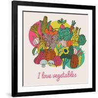 I Love Vegetables - Concept Vector Composition. Bright Tasty Design Element with Tasty Food-smilewithjul-Framed Art Print