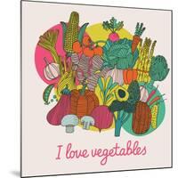 I Love Vegetables - Concept Vector Composition. Bright Tasty Design Element with Tasty Food-smilewithjul-Mounted Art Print