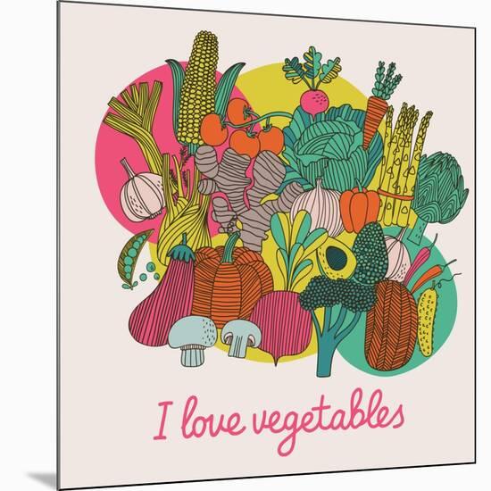 I Love Vegetables - Concept Vector Composition. Bright Tasty Design Element with Tasty Food-smilewithjul-Mounted Art Print