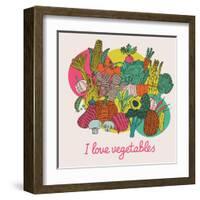 I Love Vegetables - Concept Vector Composition. Bright Tasty Design Element with Tasty Food-smilewithjul-Framed Art Print