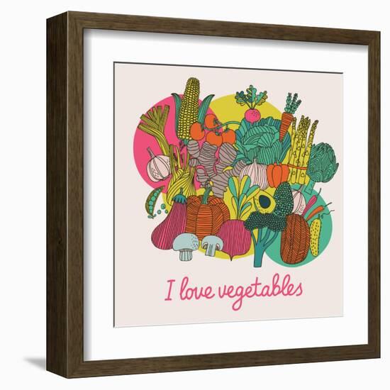 I Love Vegetables - Concept Vector Composition. Bright Tasty Design Element with Tasty Food-smilewithjul-Framed Art Print