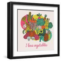 I Love Vegetables - Concept Vector Composition. Bright Tasty Design Element with Tasty Food-smilewithjul-Framed Art Print