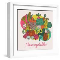 I Love Vegetables - Concept Vector Composition. Bright Tasty Design Element with Tasty Food-smilewithjul-Framed Art Print