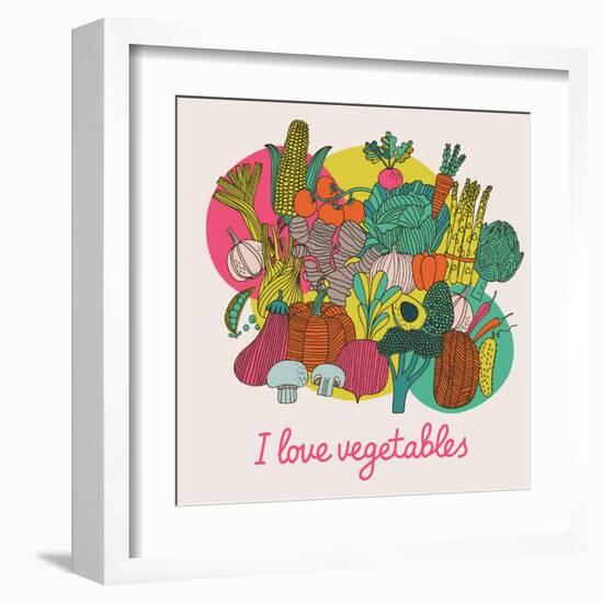 I Love Vegetables - Concept Vector Composition. Bright Tasty Design Element with Tasty Food-smilewithjul-Framed Art Print