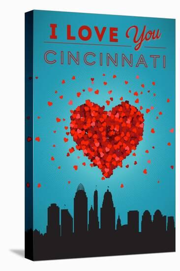 I Love You Cincinnati, Ohio-Lantern Press-Stretched Canvas