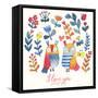 I Love You. Lovely Vector Card with Sweet Owls, Butterfly and Flowers in Awesome Colors. Stunning R-smilewithjul-Framed Stretched Canvas