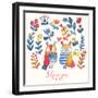 I Love You. Lovely Vector Card with Sweet Owls, Butterfly and Flowers in Awesome Colors. Stunning R-smilewithjul-Framed Art Print