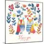 I Love You. Lovely Vector Card with Sweet Owls, Butterfly and Flowers in Awesome Colors. Stunning R-smilewithjul-Mounted Art Print