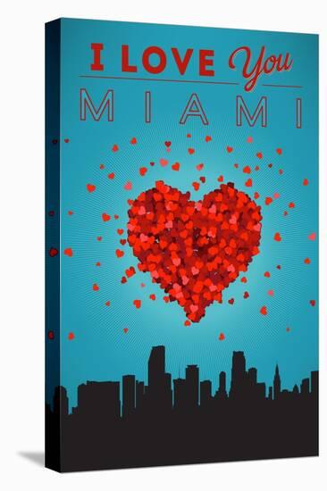 I Love You Miami, Florida-Lantern Press-Stretched Canvas