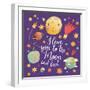 I Love You to the Moon and Back. Awesome Romantic Card with Lovely Planets, Moon, Spaceship, Starts-smilewithjul-Framed Art Print