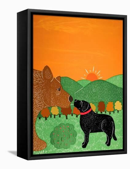 I Meet A Bear Black Autumn-Stephen Huneck-Framed Stretched Canvas