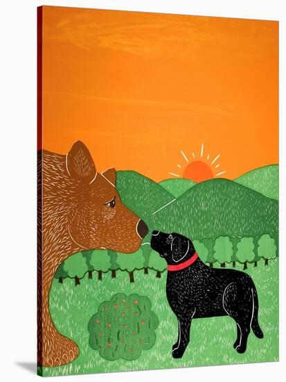 I Meet A Bear Black-Stephen Huneck-Stretched Canvas