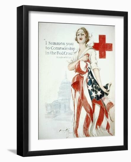 I Summon You to Comradeship in the Red Cross, Woodrow Wilson-Harrison Fisher-Framed Art Print