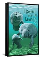 I Swam with Manatees-Lantern Press-Framed Stretched Canvas
