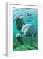 I Swam with Manatees-Lantern Press-Framed Art Print