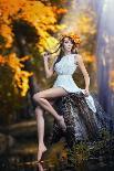 Portrait of Beautiful Girl in the Forest Girl with Fairy Look in Autumnal Shoot-iancucristi-Photographic Print