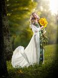 Young Girl Wearing Romanian Traditional Blouse Holding Sunflowers Outdoor Shot. Fairy Tale-iancucristi-Photographic Print