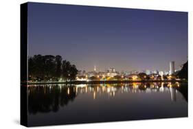 Ibirapuera Park with a Reflection of the Sao Paulo Skyline at Night-Alex Saberi-Stretched Canvas
