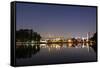 Ibirapuera Park with a Reflection of the Sao Paulo Skyline at Night-Alex Saberi-Framed Stretched Canvas