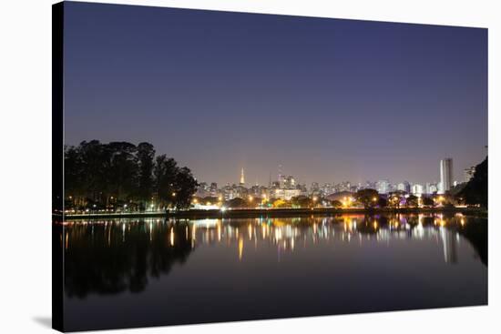 Ibirapuera Park with a Reflection of the Sao Paulo Skyline at Night-Alex Saberi-Stretched Canvas