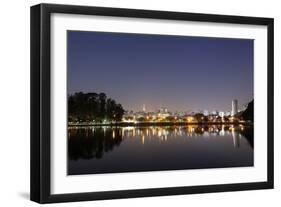 Ibirapuera Park with a Reflection of the Sao Paulo Skyline at Night-Alex Saberi-Framed Premium Photographic Print