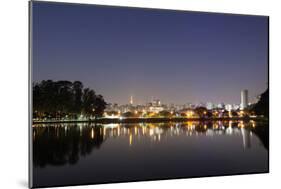 Ibirapuera Park with a Reflection of the Sao Paulo Skyline at Night-Alex Saberi-Mounted Photographic Print