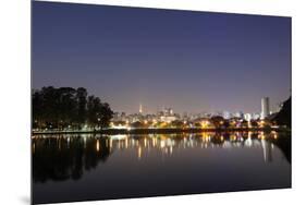 Ibirapuera Park with a Reflection of the Sao Paulo Skyline at Night-Alex Saberi-Mounted Photographic Print
