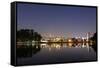 Ibirapuera Park with a Reflection of the Sao Paulo Skyline at Night-Alex Saberi-Framed Stretched Canvas