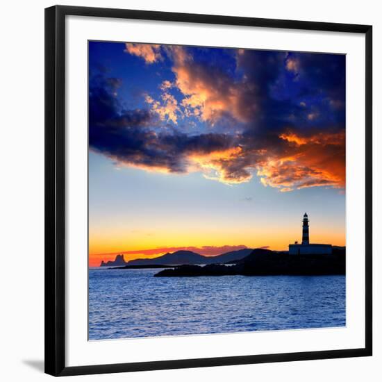 Ibiza Island Sunset with Freus Lighthouse and Es Vedra in-Natureworld-Framed Photographic Print