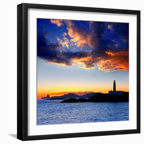 Ibiza Island Sunset with Freus Lighthouse and Es Vedra in-Natureworld-Framed Photographic Print