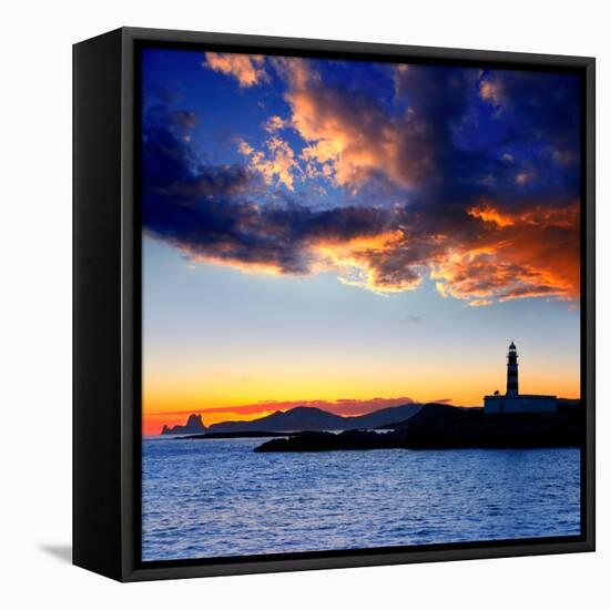 Ibiza Island Sunset with Freus Lighthouse and Es Vedra in-Natureworld-Framed Stretched Canvas