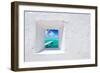 Ibiza Mediterranean White Wall Window with Formentera Beach View [Photo-Illustration]-holbox-Framed Photographic Print