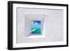 Ibiza Mediterranean White Wall Window with Formentera Beach View [Photo-Illustration]-holbox-Framed Photographic Print