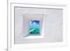 Ibiza Mediterranean White Wall Window with Formentera Beach View [Photo-Illustration]-holbox-Framed Photographic Print