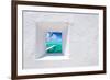 Ibiza Mediterranean White Wall Window with Formentera Beach View [Photo-Illustration]-holbox-Framed Photographic Print