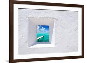 Ibiza Mediterranean White Wall Window with Formentera Beach View [Photo-Illustration]-holbox-Framed Photographic Print