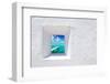 Ibiza Mediterranean White Wall Window with Formentera Beach View [Photo-Illustration]-holbox-Framed Photographic Print