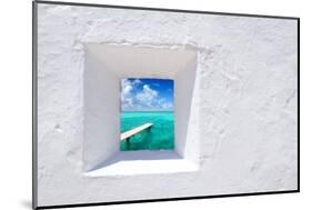 Ibiza Mediterranean White Wall Window with Formentera Beach View [Photo-Illustration]-holbox-Mounted Photographic Print