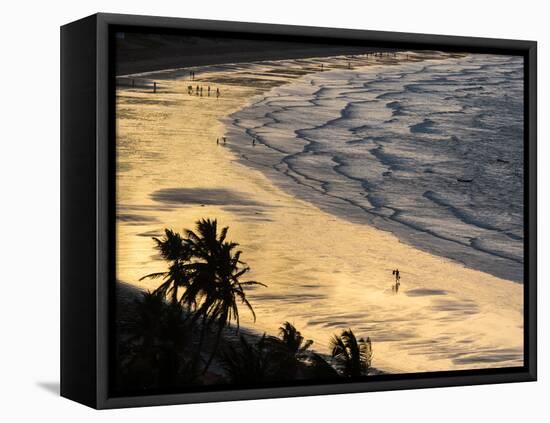 Icapui Beach, with People Fishing and Playing at Sunset-Alex Saberi-Framed Stretched Canvas