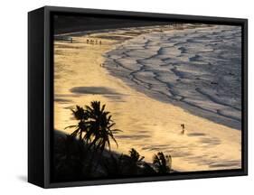 Icapui Beach, with People Fishing and Playing at Sunset-Alex Saberi-Framed Stretched Canvas