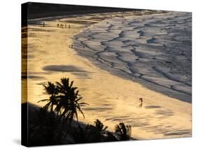 Icapui Beach, with People Fishing and Playing at Sunset-Alex Saberi-Stretched Canvas