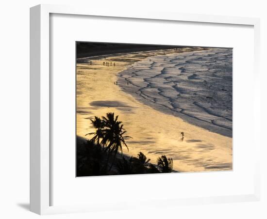 Icapui Beach, with People Fishing and Playing at Sunset-Alex Saberi-Framed Photographic Print