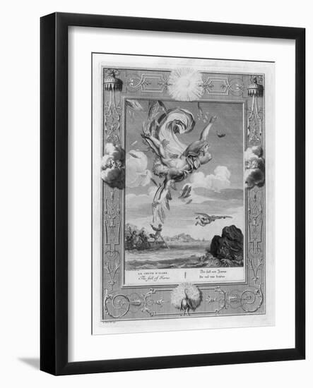 Icarus Flies Too Near the Sun Which Melts the Wax of His Wings and He Falls-Bernard Picart-Framed Art Print