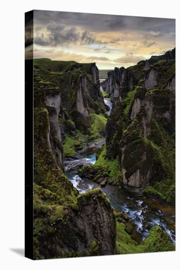 Ice Age Dark, Amazing Epic Fjaðrárgljúfur Canyon Iceland-Vincent James-Stretched Canvas