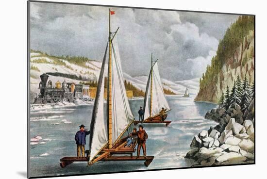 Ice Boat Race on the Hudson River, 19th Century-Currier & Ives-Mounted Giclee Print
