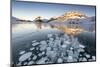 Ice bubbles at sunrise, Bianco Lake, Bernina Pass, Engadine, Switzerland, Europe-Francesco Vaninetti-Mounted Photographic Print