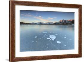 Ice Bubbles on the Frozen Surface of Andossi Lake at Sunrise, Spluga Valley, Valtellina, Italy-Roberto Moiola-Framed Photographic Print