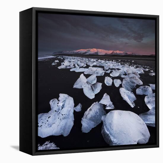 Ice Chunks on the Beach Near Glacial River Lagoon Jškuls‡rlon (Lake), …raefajškull (Volcano-Rainer Mirau-Framed Stretched Canvas